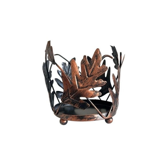 Bath Body Works Fall Autumn Leaves Candle Holder Tealight Bronze Brushed Metal - Picture 2 of 4